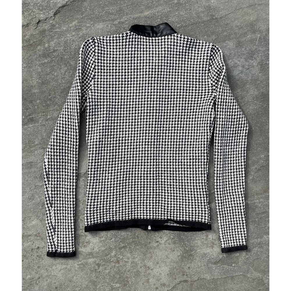 Lauren Ralph Lauren Houndstooth Moto Jacket Small Black White Faux Leather Trim - Picture 4 of 5